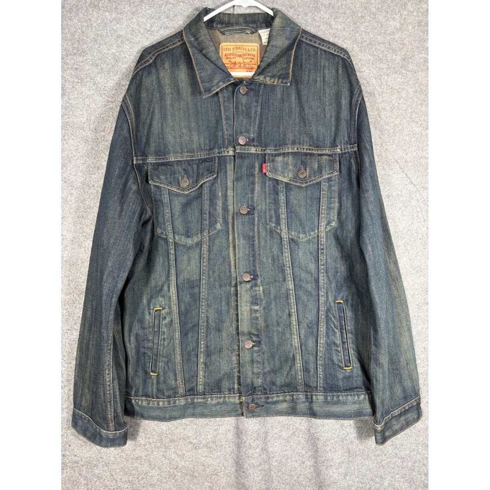Levis Trucker Jacket Mens XXL Blue Denim Button Up Dark Wash Cotton Coat XXL